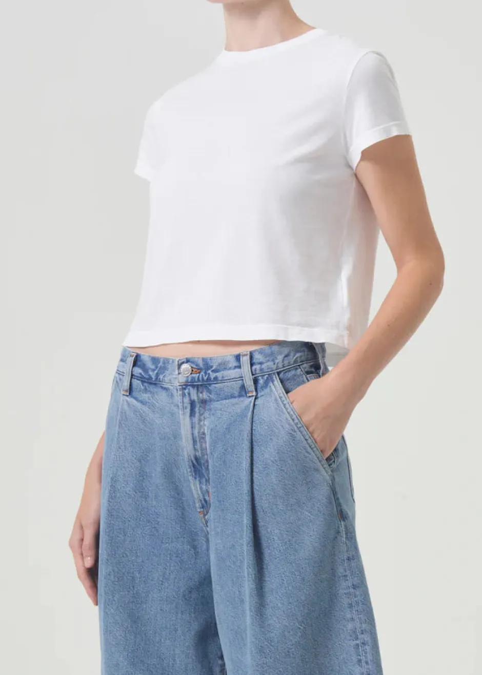 Hot - Adine Shrunken Tee - White Crop Tops
