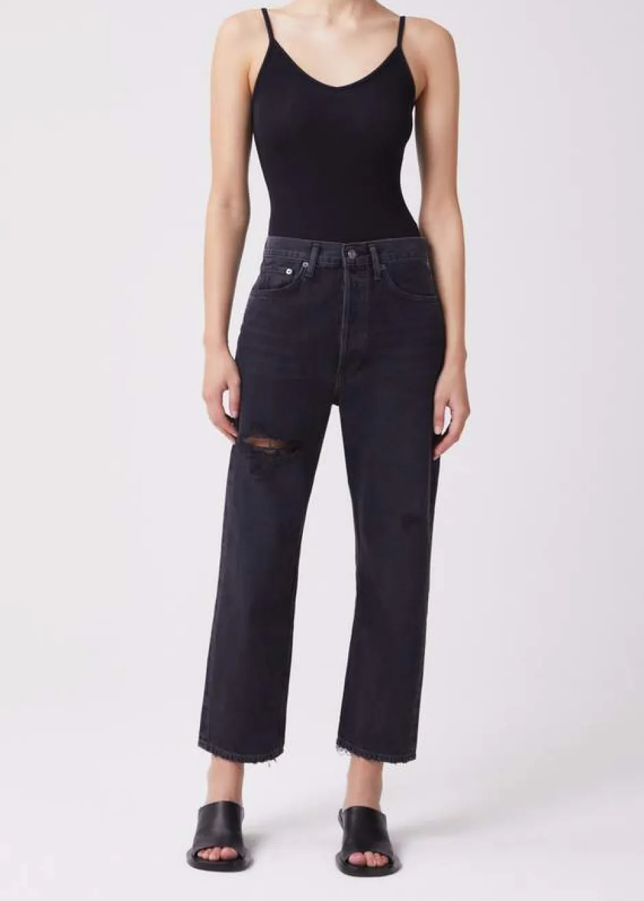 New - Spaghetti Strap V Neck Bodysuit - Black Bodysuits