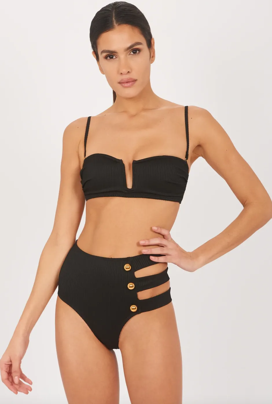 New DELLA BIKINI BOTTOM, BLACK RIB Bikini