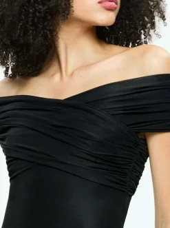 Discount - Averne Off The Shoulder Cross Bodysuit - Black Bodysuits