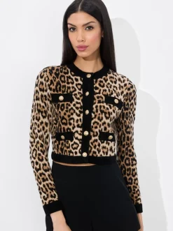 Outlet - Claira Leopard Cardigan - Catwalk Multi Animal Print | Sweaters & Knits