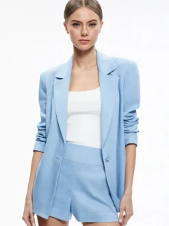 Online - Denny Linen Notch Collar Boyfriend Blazer - Chambray Blazers