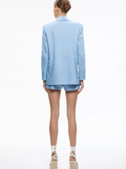 Online - Denny Linen Notch Collar Boyfriend Blazer - Chambray Blazers