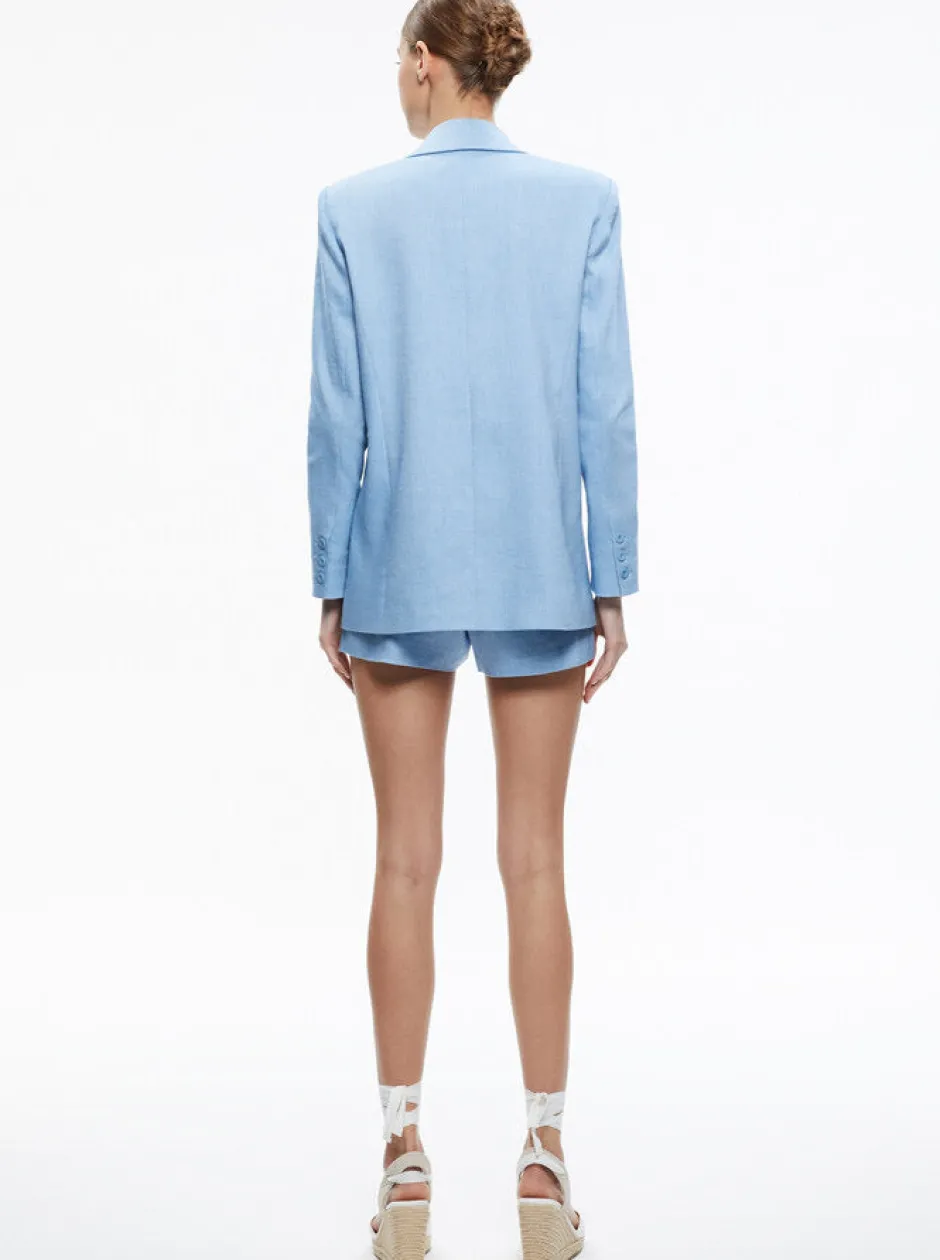 Online - Denny Linen Notch Collar Boyfriend Blazer - Chambray Blazers