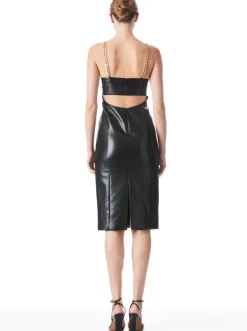 Fashion - Fifi Chain Strap Vegan Leather Midi Dress - Black Dresses | Midi