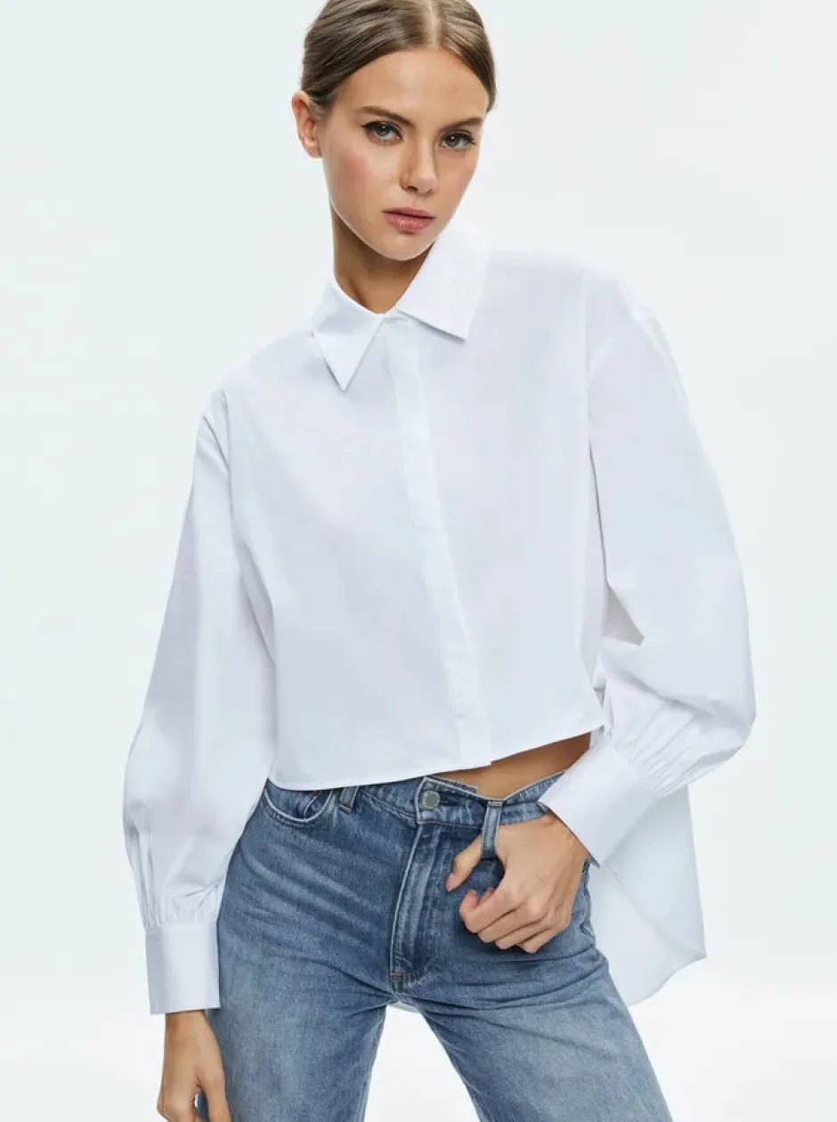 New - Finely Cropped Button Down - Off White Crop Tops