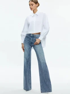 New - Finely Cropped Button Down - Off White Crop Tops