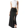 Online - Harmony Drapey Asymmetrical Midi Skirt - Black Long Skirts