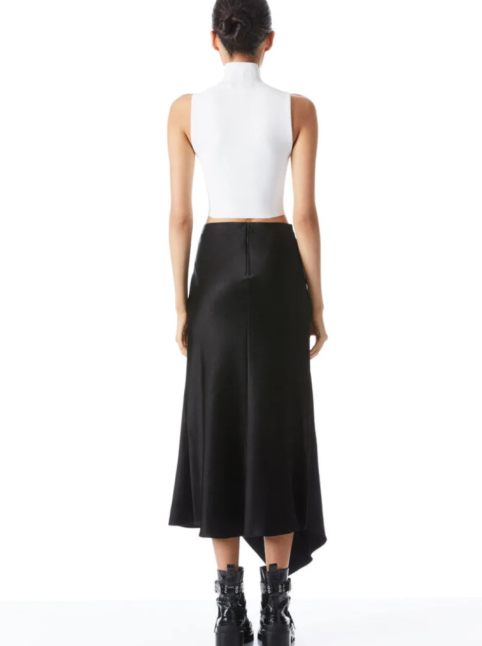 Online - Harmony Drapey Asymmetrical Midi Skirt - Black Long Skirts