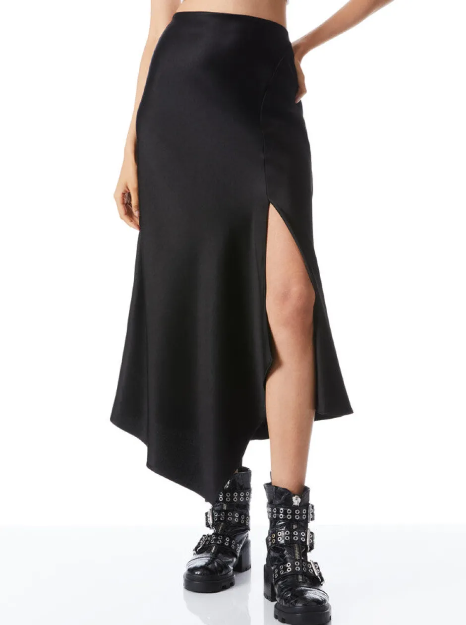Online - Harmony Drapey Asymmetrical Midi Skirt - Black Long Skirts