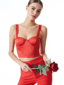 New - Jeanna Bustier Cropped Top - Bright Poppy Crop Tops