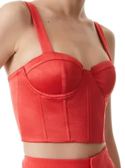 New - Jeanna Bustier Cropped Top - Bright Poppy Crop Tops