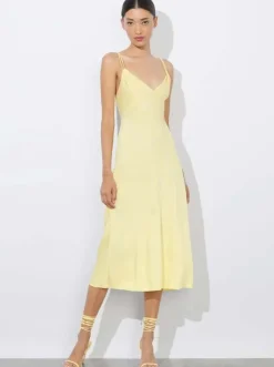 New - Kiro V-neck Slip Dress - Butter Midi | Midi Dresses
