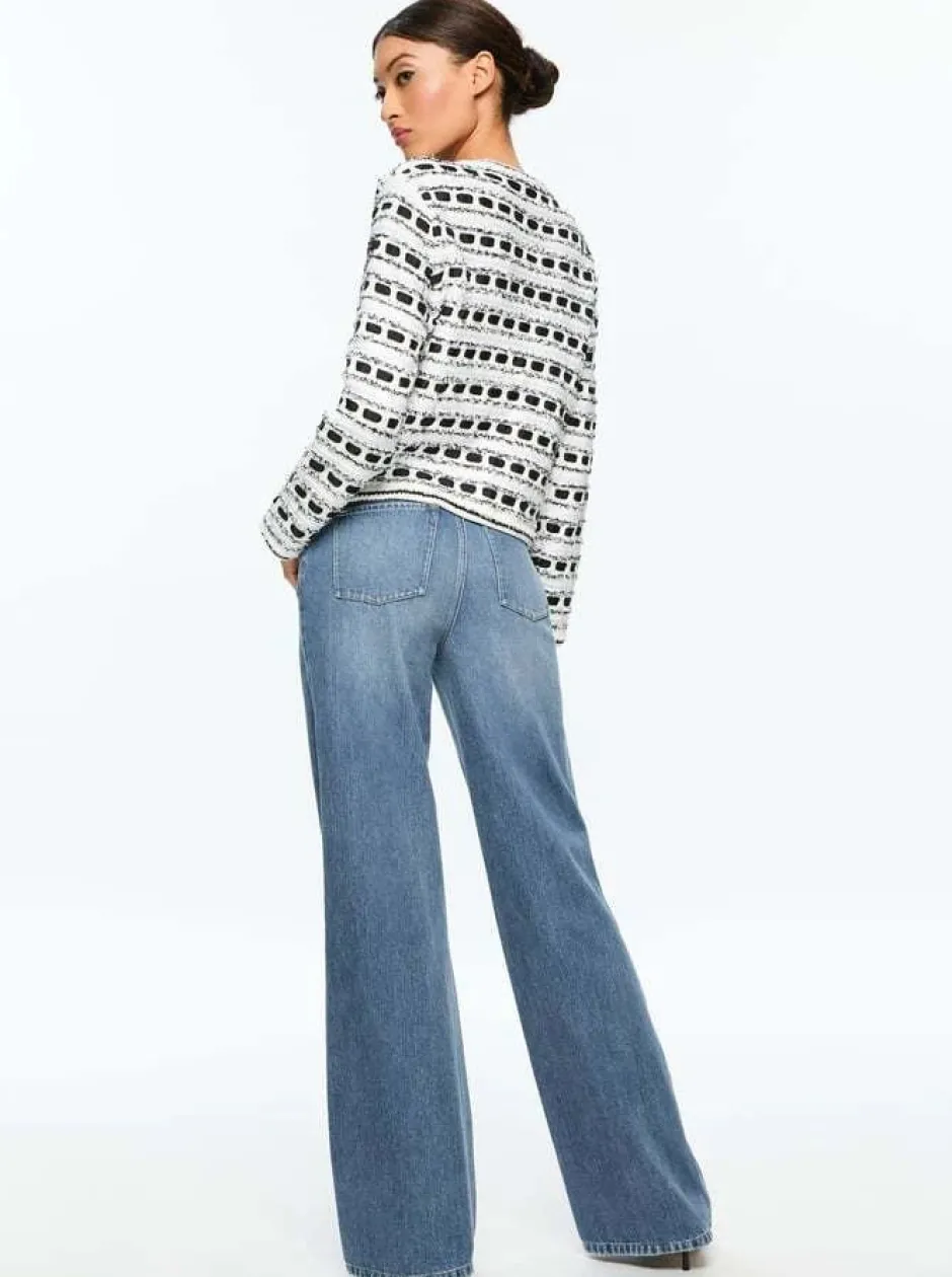 New - Marjorie Textured Tweed Stitch Cardigan Jacket - Soft White/Black Sweaters & Knits
