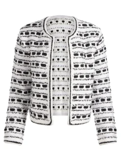 New - Marjorie Textured Tweed Stitch Cardigan Jacket - Soft White/Black Sweaters & Knits