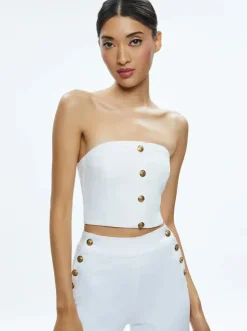 Hot - Mel Denim Button Up Bustier - Off White Crop Tops