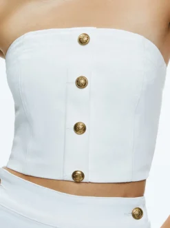 Hot - Mel Denim Button Up Bustier - Off White Crop Tops