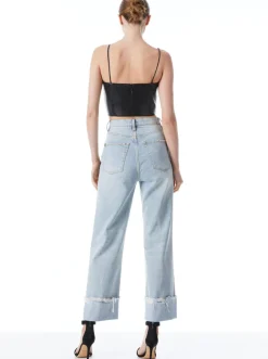New - Pearle Vegan Leather Spaghetti Strap Bustier - Black Crop Tops