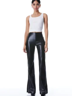New - Teeny Vegan Leather Side Slit Pant - Black Pants