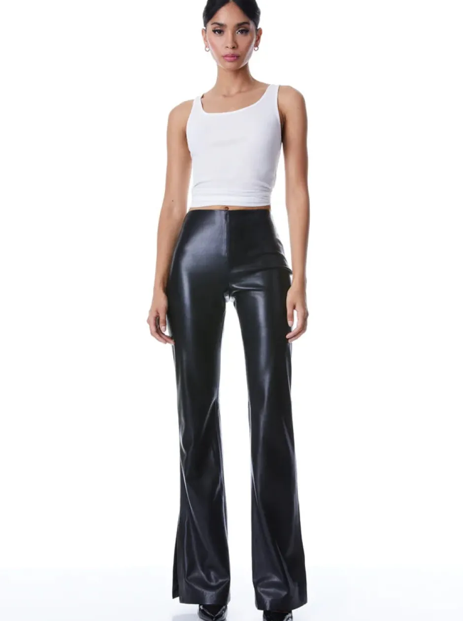 New - Teeny Vegan Leather Side Slit Pant - Black Pants