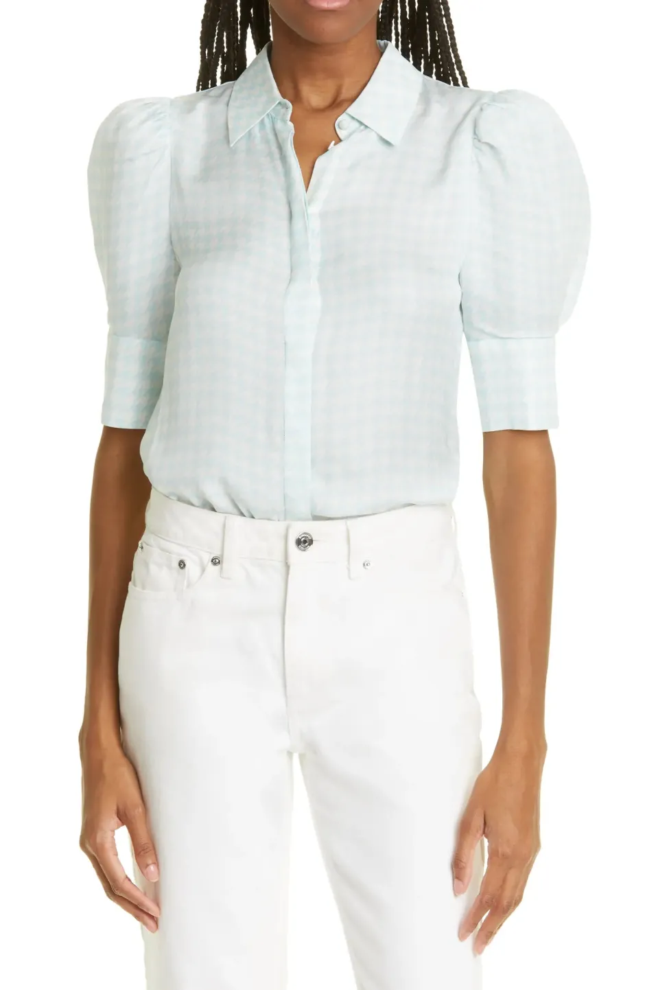 Outlet - Willa Houndstooth Puff Sleeve Blouse - Julep Puff Shoulders | Blouses