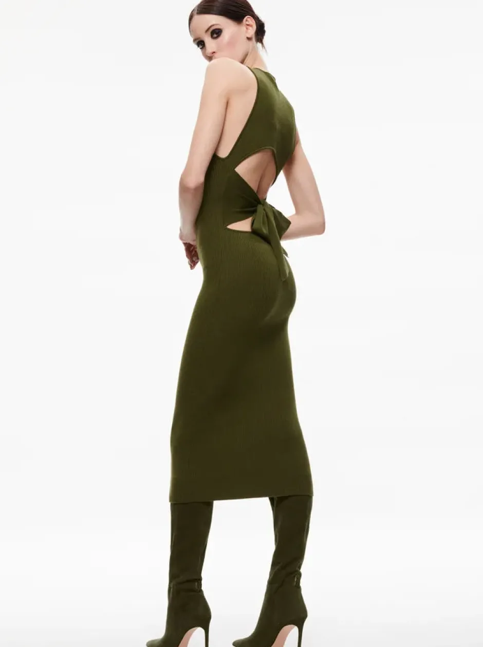 Discount - Wright Tie Back Dress - Olive Dresses | Midi