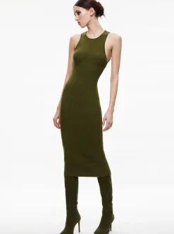 Discount - Wright Tie Back Dress - Olive Dresses | Midi