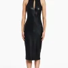 Fashion - Declan Dress In Faux Leather - Black Dresses | Midi