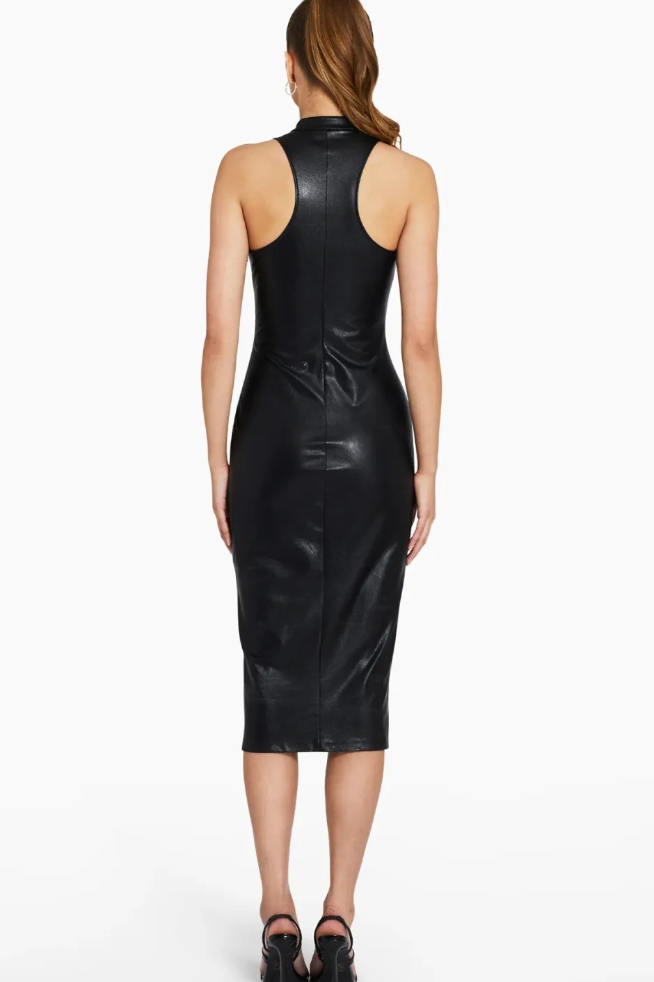 Fashion - Declan Dress In Faux Leather - Black Dresses | Midi