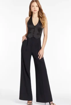 New - Isadore Satin Jumpsuit - Black Pants Jumpsuits
