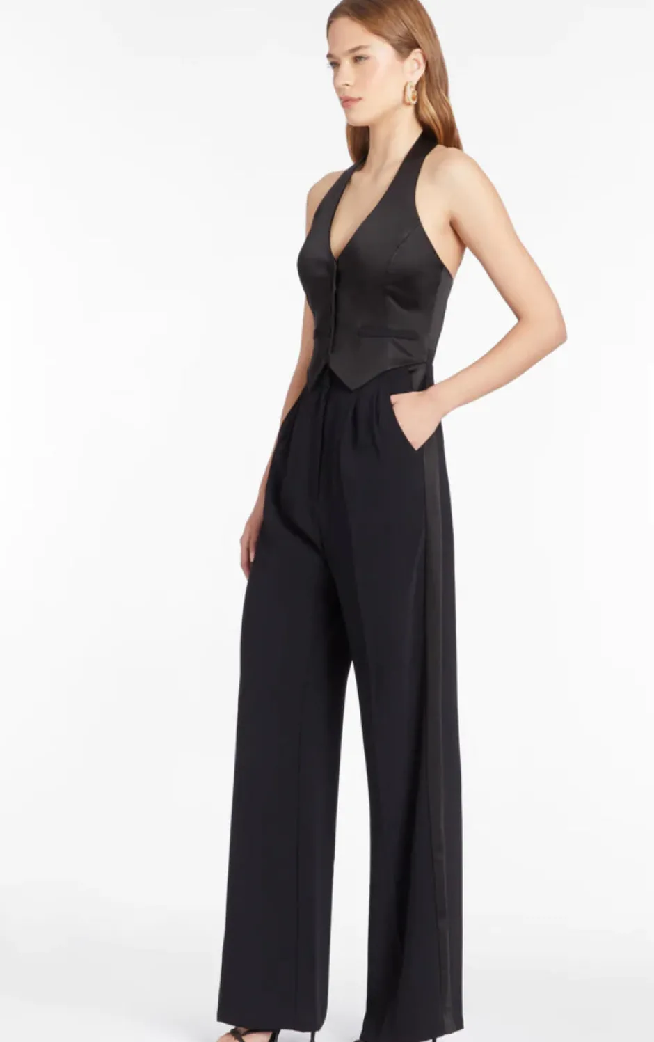 New - Isadore Satin Jumpsuit - Black Pants Jumpsuits
