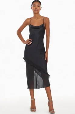 Discount - Luciana Silk Dress - Black Dresses | Midi