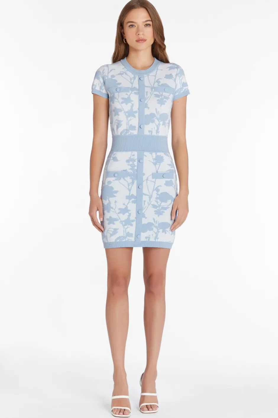 Sale - Penelope Knit Dress - White/Baby Blue Dresses | Mini Dresses