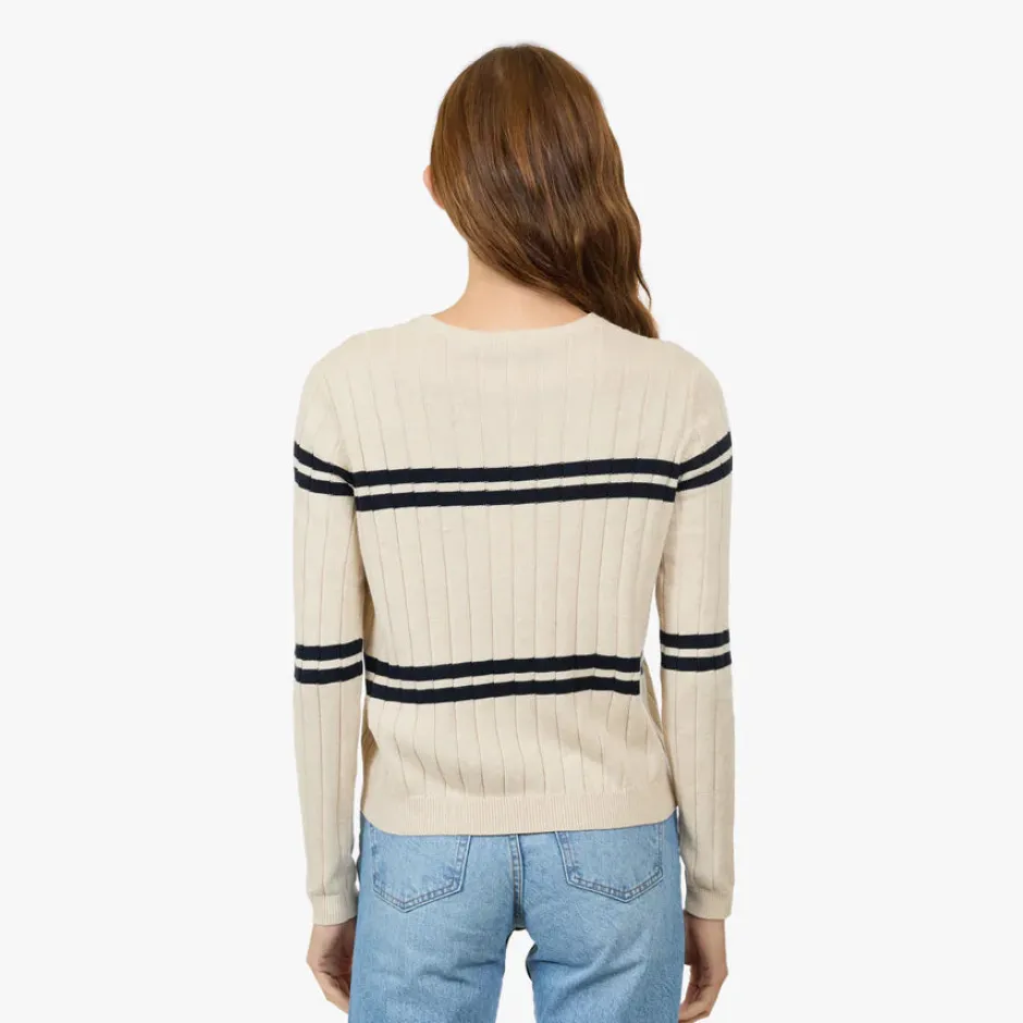 Clearance - Cropped Panel Rib Crew - Natural/Navy Blue Sweaters & Knits