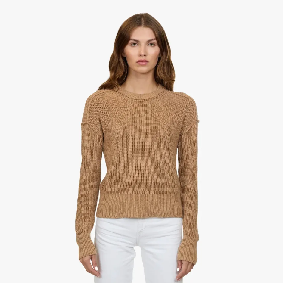 Clearance - Exposed Seam Shaker Crew - Camel Sweaters & Knits