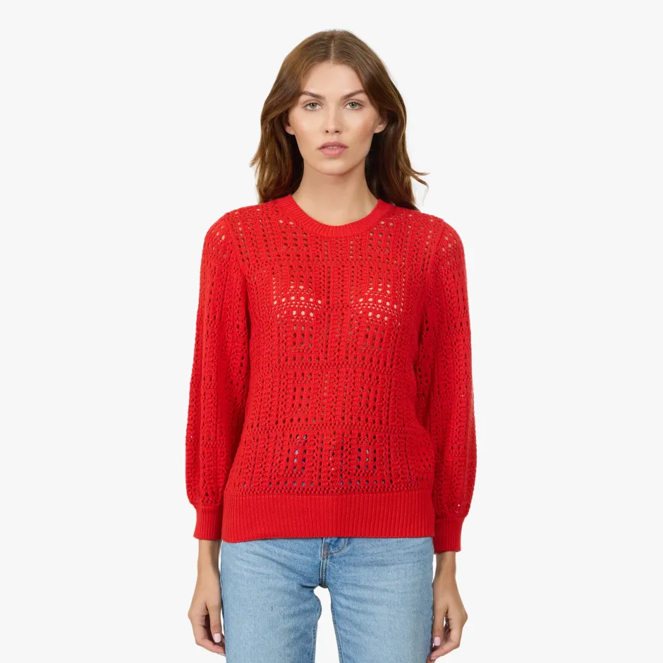 Online - Puff Sleeve Tile Stitch Crew - Multiple Colors Puff Shoulders | Sweaters & Knits