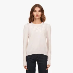 Outlet - Puff Sleeve Crew w/ Floral Hand Embroidery - Chalk Puff Shoulders | Sweaters & Knits