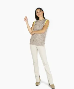 New - Tweedy Cable Vest With Neon Tipping - Neutral Bic Highlighter Combo Sweaters & Knits