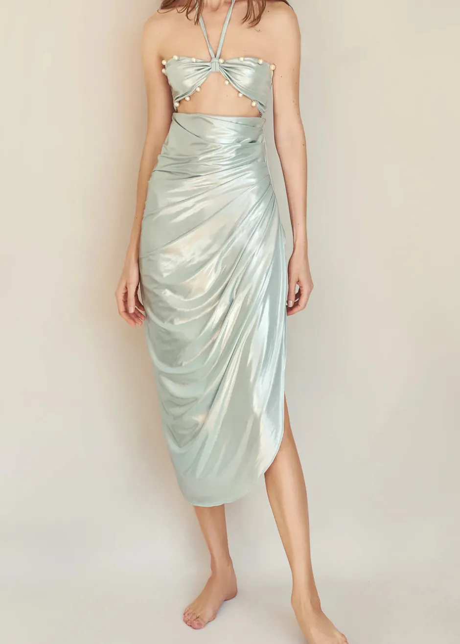 Hot - Cartagena Dress - Shiny Green Dresses | Midi