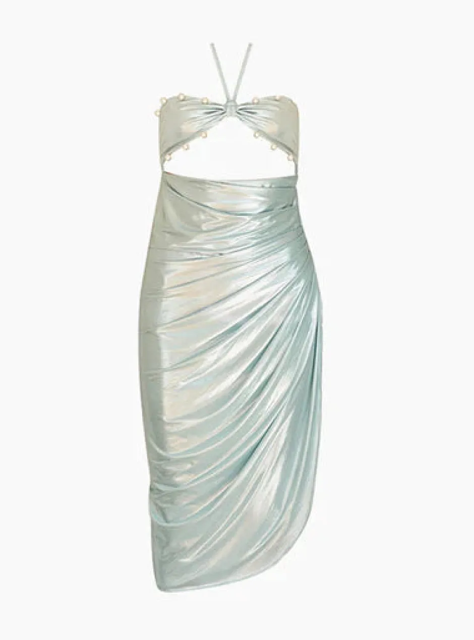 Hot - Cartagena Dress - Shiny Green Dresses | Midi