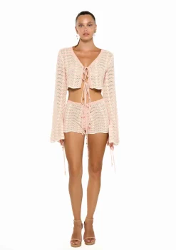New - Mina Shorts - Knitted Pink Stripes Coverups