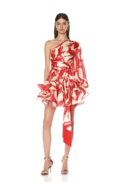 Hot - Bedouin Palm One Sleeve Mini Dress - Red Multi Mini Dresses | Dresses