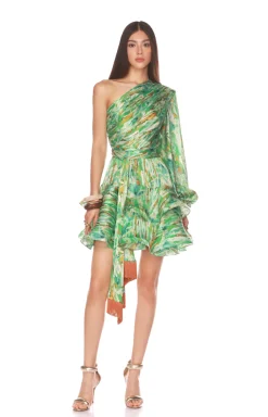 New - Bedouin Esperanza One Sleeve Mini Dress - Green Multi Mini Dresses | Dresses