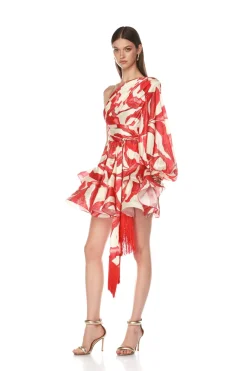 Hot - Bedouin Palm One Sleeve Mini Dress - Red Multi Mini Dresses | Dresses