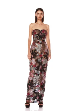 New - Dahlia Embroidered Strapless Maxi Dress - Silver Multi Dresses | Long Dresses