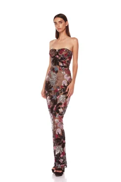 New - Dahlia Embroidered Strapless Maxi Dress - Silver Multi Dresses | Long Dresses
