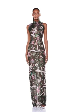 Online - Leona Embroidered Halterneck Gown - Silver Multi Dresses