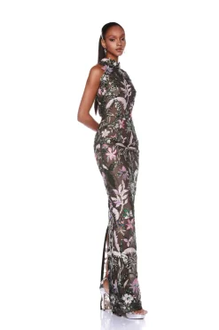 Online - Leona Embroidered Halterneck Gown - Silver Multi Dresses