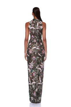 Online - Leona Embroidered Halterneck Gown - Silver Multi Dresses