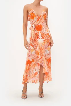 Outlet - Long Wrap Dress with Frill - Dragon Mother Dresses | Long Dresses